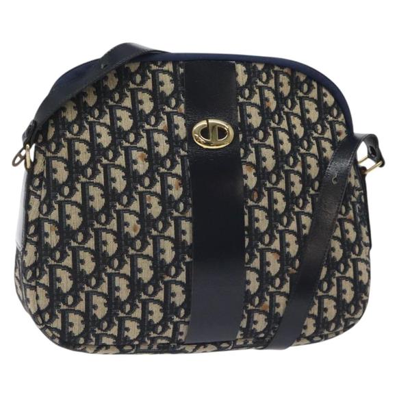 Christian Dior Trotter Canvas Shoulder Bag Navy Gold Auth 127683 - Picture 1 of 16